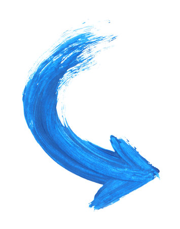One blue drawn arrow isolated on whiteの写真素材