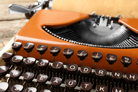 Old vintage typewriter machine on table, closeupの写真素材