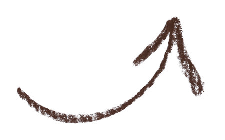 One brown drawn arrow isolated on whiteの写真素材