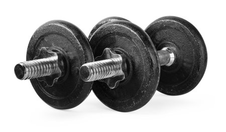 Two barbells isolated on white. Sports equipmentの写真素材