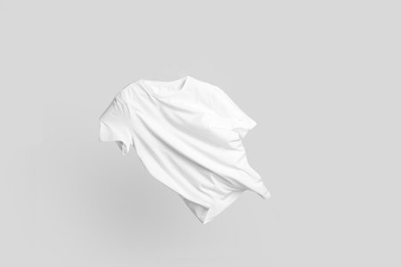 One stylish t-shirt in air on white backgroundの写真素材