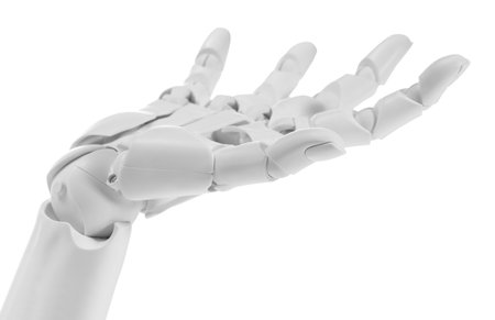 Robot hand gesturing on white backgroundの写真素材