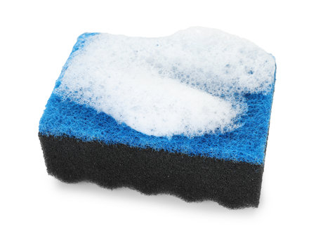 One sponge with foam isolated on whiteの写真素材