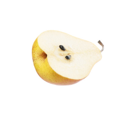 Half of ripe pear isolated on whiteの写真素材