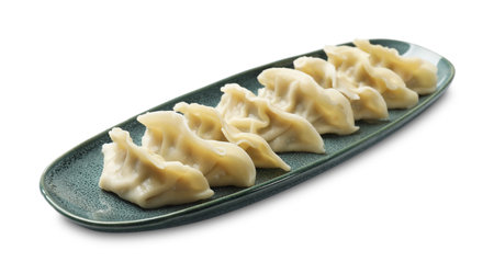 Fresh gyoza dumplings isolated on white.の写真素材