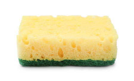 One yellow sponge isolated on white. Cleaning toolの写真素材