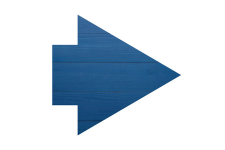 Arrow with blue wooden texture isolated on white