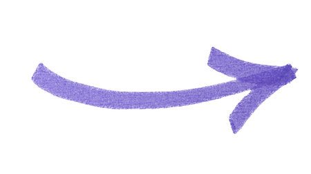 One purple drawn arrow isolated on whiteの写真素材
