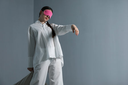 Young woman at home, space for textの写真素材