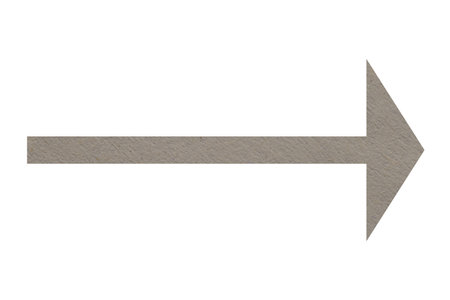Arrow with texture of beige gray paper isolated on whiteの写真素材