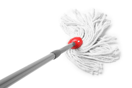 String mop isolated on white, above view. Cleaning equipmentの写真素材