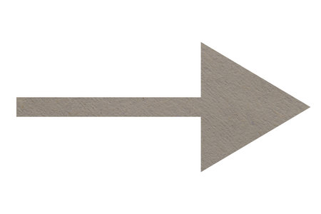 Arrow with texture of beige gray paper isolated on whiteの写真素材