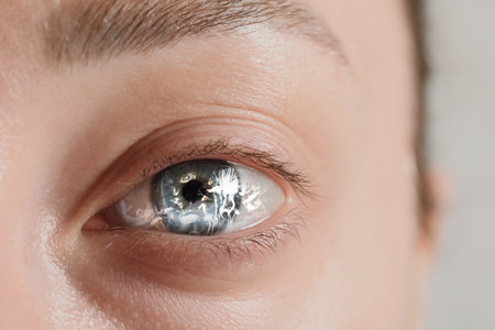 Hypnosis. Hypnotic smoke in woman's eye, closeup