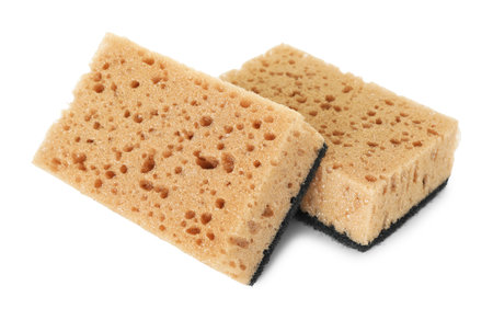Two soft sponges isolated on white. Cleaning supplyの写真素材