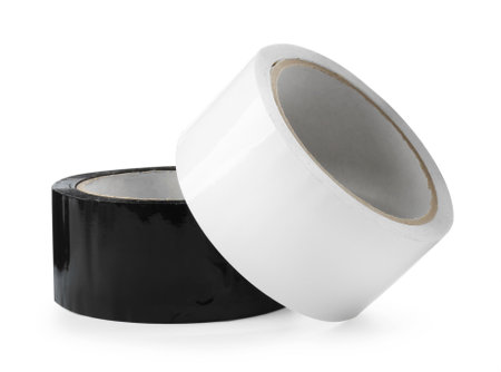 Rolls of adhesive and masking tapes isolated on whiteの写真素材