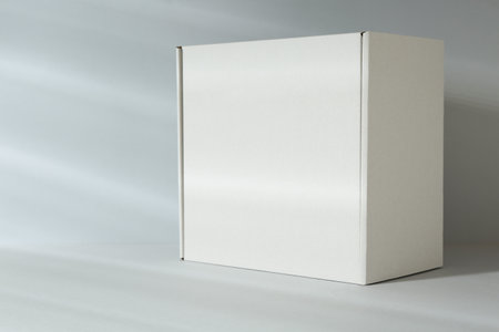 One blank cardboard box on white background. Mockup for designの写真素材