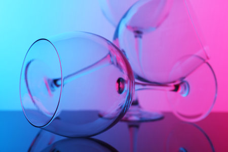 Empty glasses on table, color tone effect