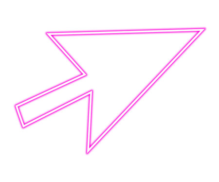 Pink neon arrow-shaped pointer on white backgroundの写真素材