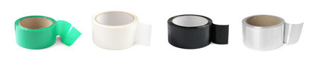 Rolls of different adhesive tapes isolated on white, setの写真素材