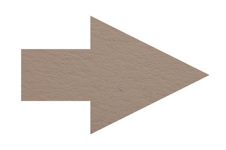 Arrow with texture of dark beige paper isolated on whiteの写真素材