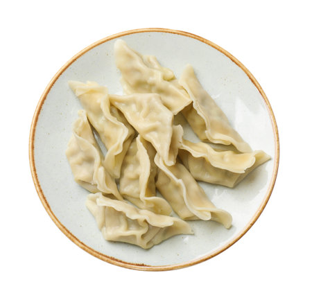Fresh gyoza dumplings isolated on white, top viewの写真素材