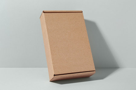 One blank cardboard box on white background. Mockup for designの写真素材