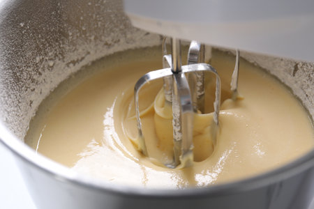 Making dough in bowl of stand mixer, closeupの写真素材