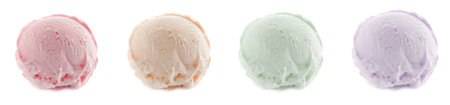 Tasty ice-cream, scoops of different flavors on white background, setの写真素材