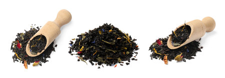 Dried tea leaves isolated on white, setの写真素材