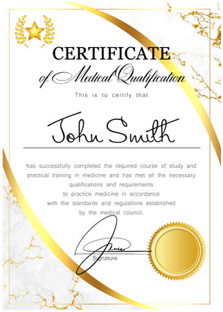 Certificate of medical course completion for healthcare professional, designの写真素材