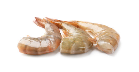Fresh raw shrimps isolated on white. Sea foodの写真素材