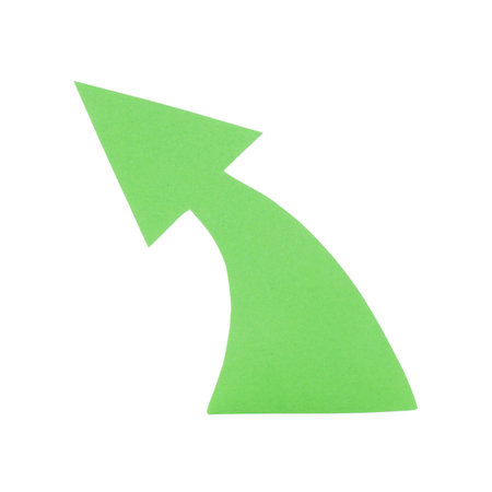 One green paper arrow isolated on whiteの写真素材