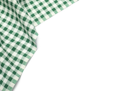 Green checkered tablecloth isolated on white, top viewの写真素材