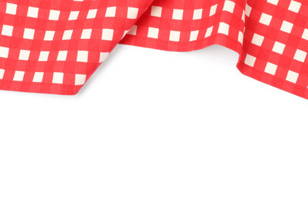 Red checkered tablecloth isolated on white, top viewの写真素材