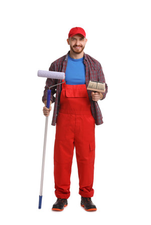Professional painter with tools on white backgroundの写真素材