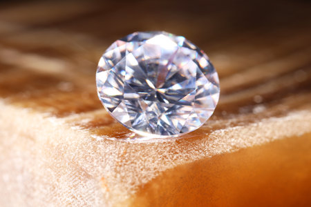 Beautiful shiny gemstone on stone, closeup viewの写真素材