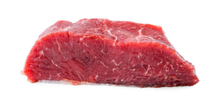 Piece of raw beef meat isolated on whiteの写真素材