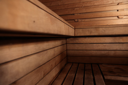 Empty wooden sauna with bench. Luxury relaxの写真素材