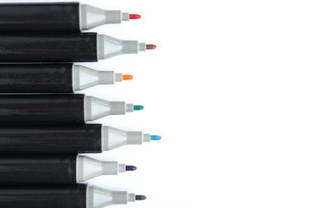 Many colorful markers on white background, top viewの写真素材