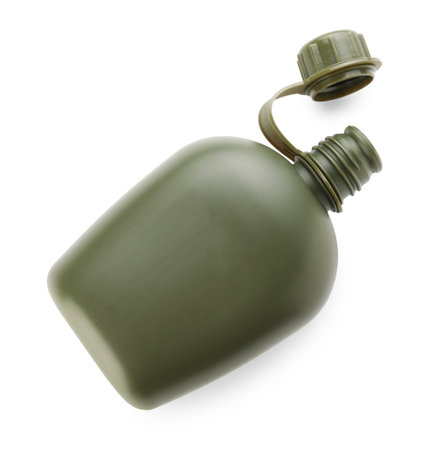 Green plastic canteen isolated on white, top viewの写真素材