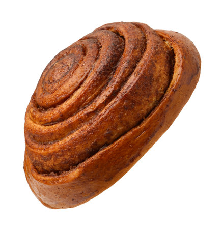 Tasty cinnamon roll bun isolated on whiteの写真素材
