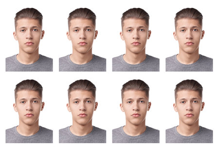 Photo of man for passport or other document on white background, setの写真素材