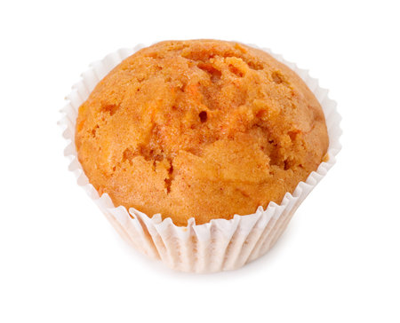 Tasty sweet carrot muffin isolated on whiteの写真素材