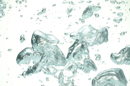 Many water bubbles on white background, closeup