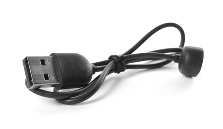 Black USB charge cable isolated on white