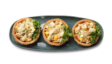 Tartlets with delicious filling, top viewの写真素材