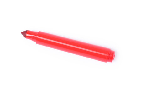 One red marker isolated on white, top viewの写真素材