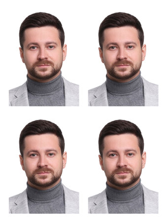 Photo of man for passport or other document on white background, setの写真素材