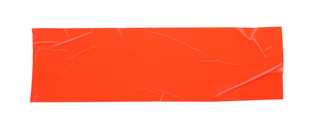 Strip of red adhesive tape on white background, top view