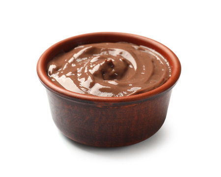 Tasty creamy chocolate pudding isolated on whiteの写真素材